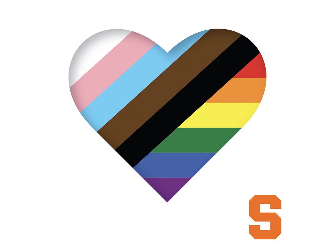 A picture of a heart full of colors next to a Syracuse University block S logo