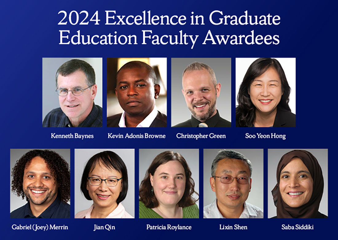 Portraits of 2024 Excellence in Graduate Education Faculty Awardees (top) 3 men and 1 women (bottom)2 men and 3 women