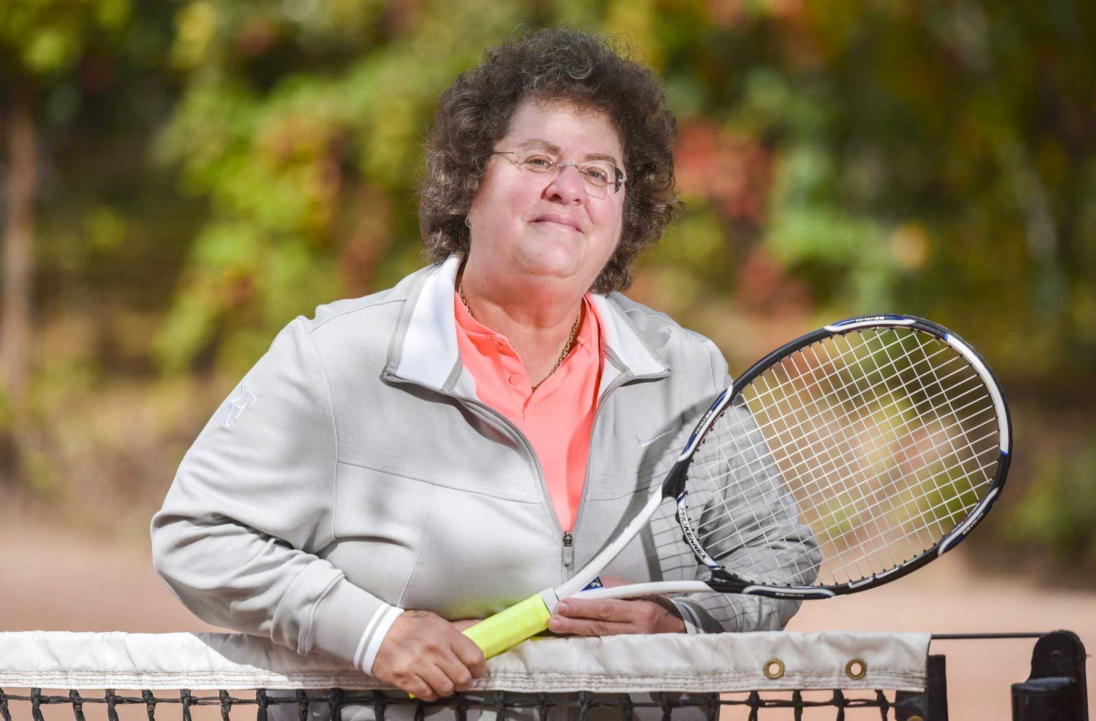 Abbe Seldin is posed with a tennis racket