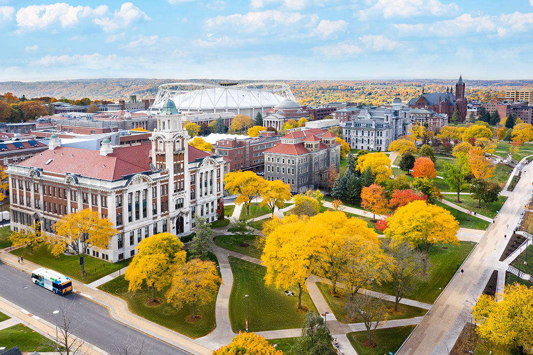 drone view of SU campus