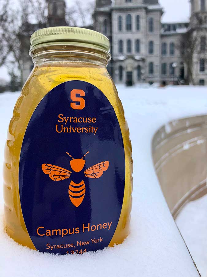 A jar of Syracuse University honey