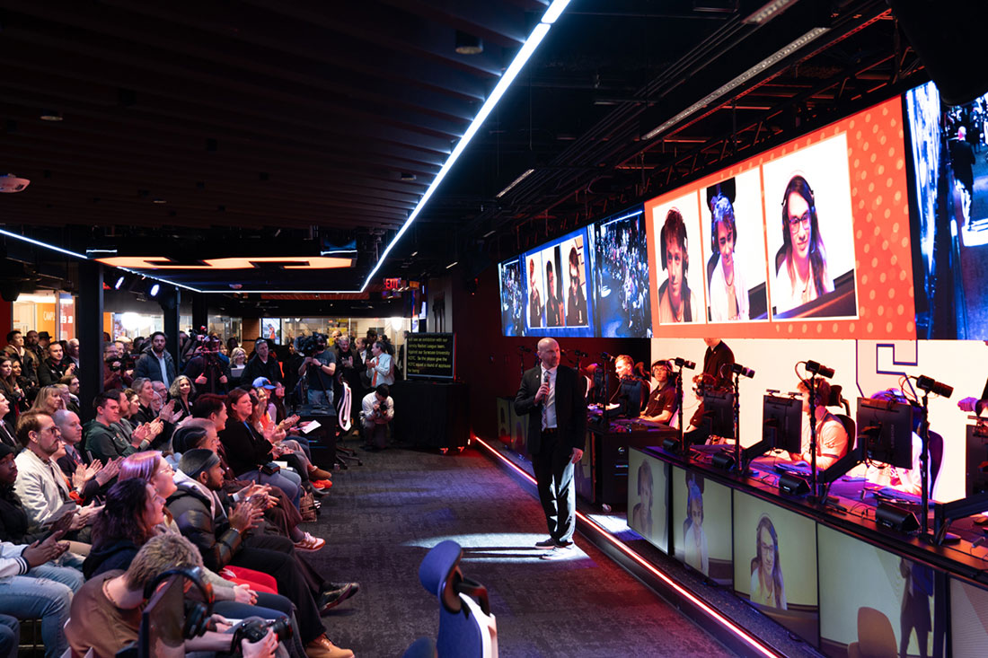 Audience attending grand opening of the gaming and esports center on Syracuse University Campus