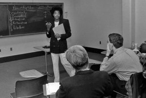 Norma Burgess teaches in a classroom