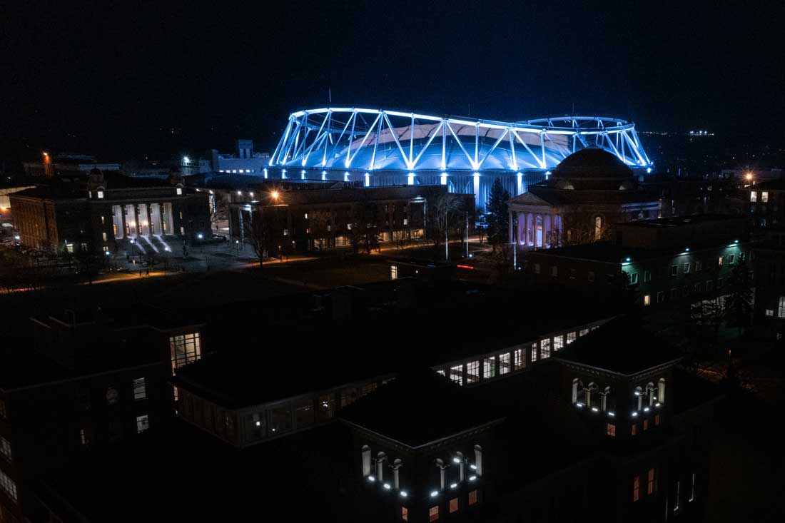 the JMA Wireless Dome aerial view at night