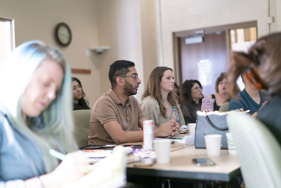 A group of students in a classroom.