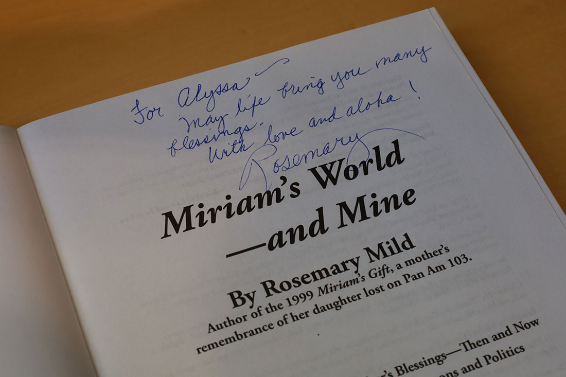 Cover of book written by Rosemary Mild about her daughter Miriam and sent to Rosemary