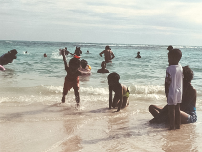 Children play on a beach