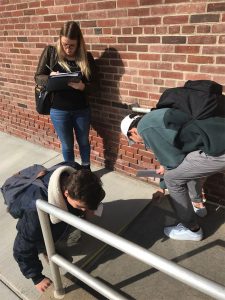 Students examine a ramp