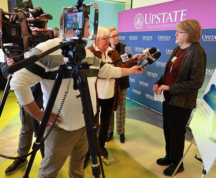 Maria Brown being interviewed at SUNY Upstate