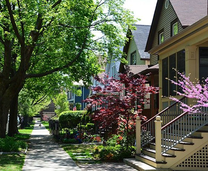 sidewalk and row of houses