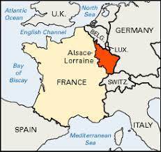 map showing a region between France, Germany and Switzerland marked in Red