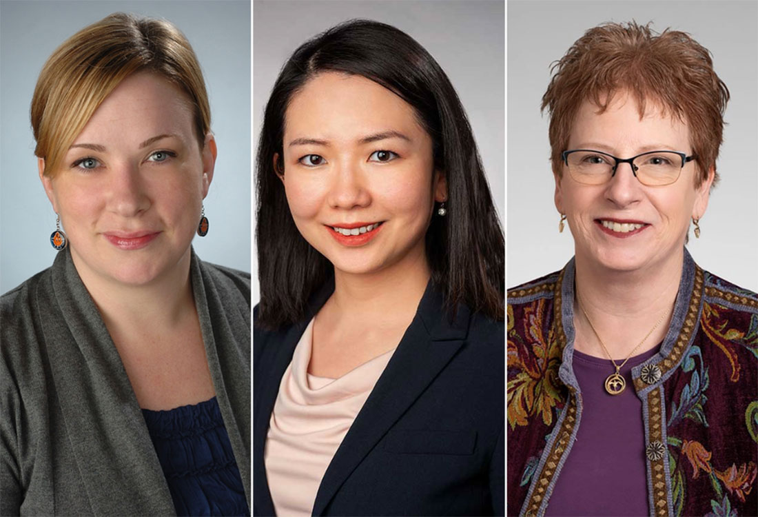 side by side portraits of Colleen Cameron, Fei Pei, and Mary Kiernan.