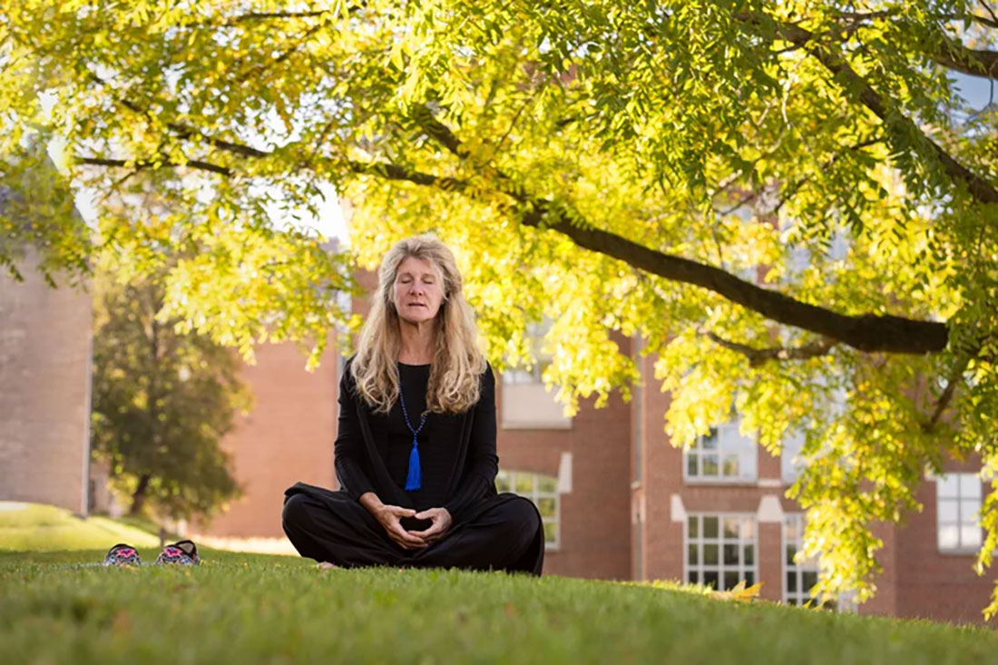 Professor Dessa Bergen-Cico practicing mindfulness
